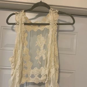 Sheer crochet and mesh swimsuit coverup/vest